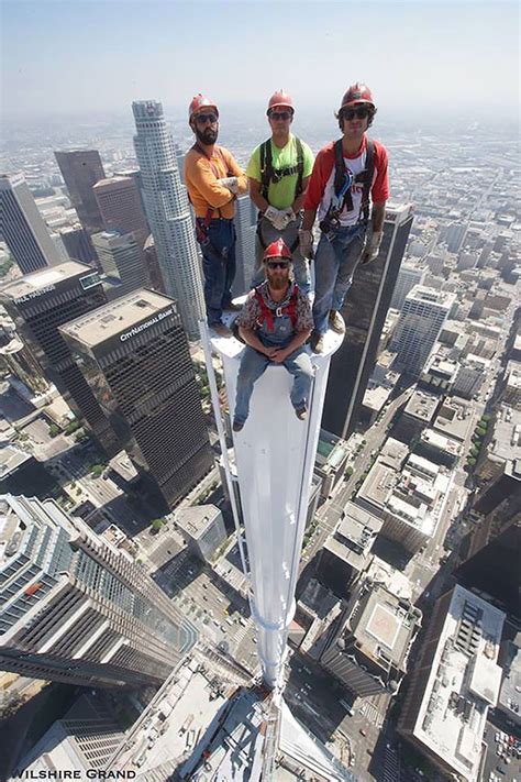Photo Workers Pose For Picture Atop Wilshire Grand Tower In Los