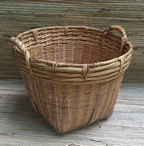 Vintage Asian Bamboo Basket Plant Basket Magazine Basket Hand Made