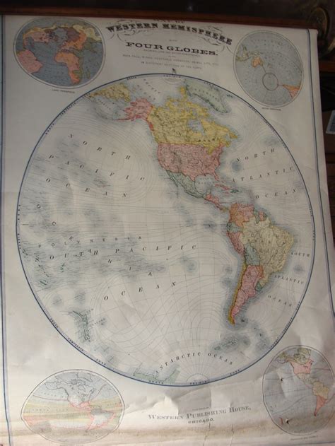 Hemisphere School Map Plus 7 Others In Original Wooden Map Drum