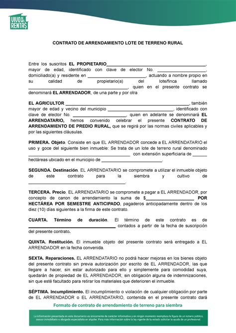 Contrato De Arrendamiento De Terreno Para Siembra Pdf Contrato De