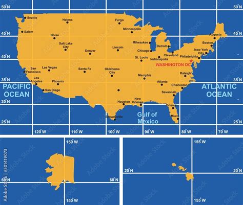 Vecteur Stock Usa Map Infographic Diagram With All Surrounding Oceans