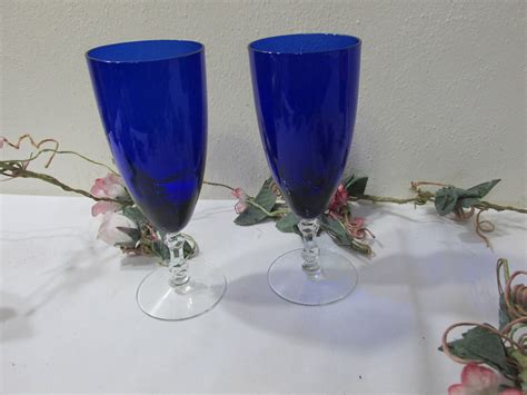 Cobalt And Crystal Stemware Goblets Set Of 2 By Luruuniques On Etsy Wine Glass Glass Art