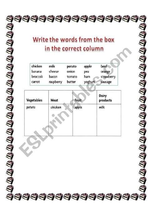 Food Classify The Words Esl Worksheet By Valhns