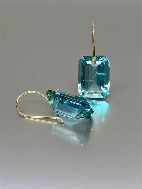 K Solid Gold Aquamarine Earrings Aquamarine Drop Earring Etsy