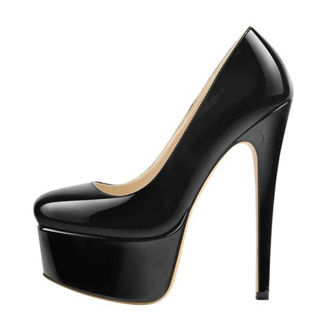 China Patent Leather Round Toe Platform Black Stiletto High Heels Pumps Factory And