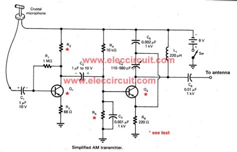 Circuit Schematic Simple Two Transistors Am Transmitter Using 2n3644