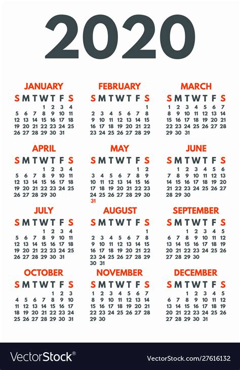 2020 Year Calendar Concept Banner Flat Style Vector Image
