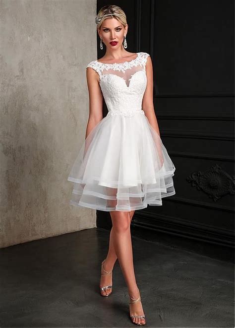 Magbridal Simple Tulle Scoop Neckline Short A Line Wedding Dress With