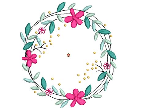 Pink Flower Circle Wreath Embroidery Machine Embroidery File Design 8x8