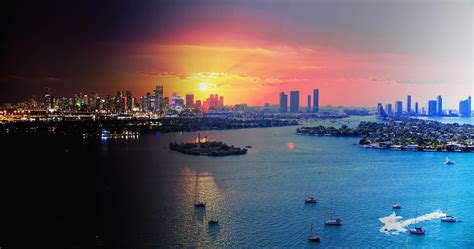 Miami Florida Night Lights Panorama Hd Wallpaper