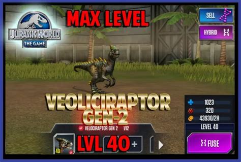 Jurassic World The Game Builder Max Level Velociraptor Gen 2 Parc