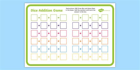 Three Dice Addition Game Primary Resource Teacher Made