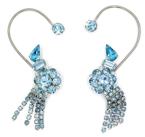 Vintage Light Blue Rhinestone Earrite Style Earrings Blue Rhinestones