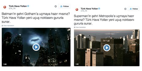 Türk Hava Yollarından Batman V Superman Filmine özel Reklam Sosyal Medya
