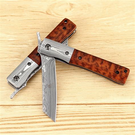 Katsu Handmade Damascus Steel Japanese Razor Pocket Folding Knife With