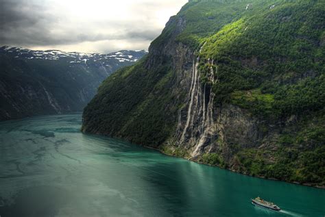River Surrounded By Mountains At Daytime Norway Landscape Waterfall