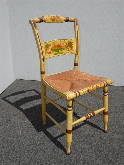 Pair Of Two French Country Hand Painted Rush Seat Accent Chairs