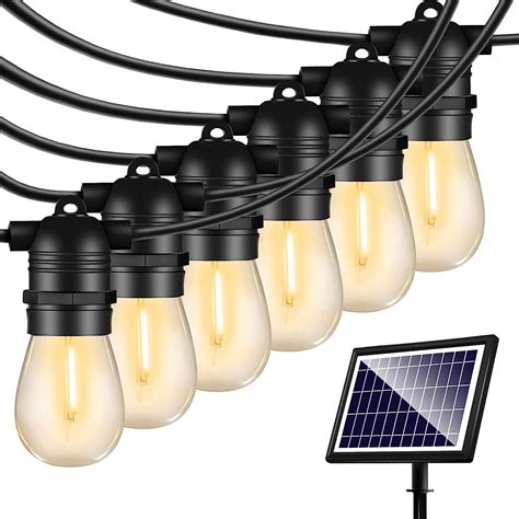 Solar Powered Outdoor String Lights Weatherproof 48ft Edison Bulbs With