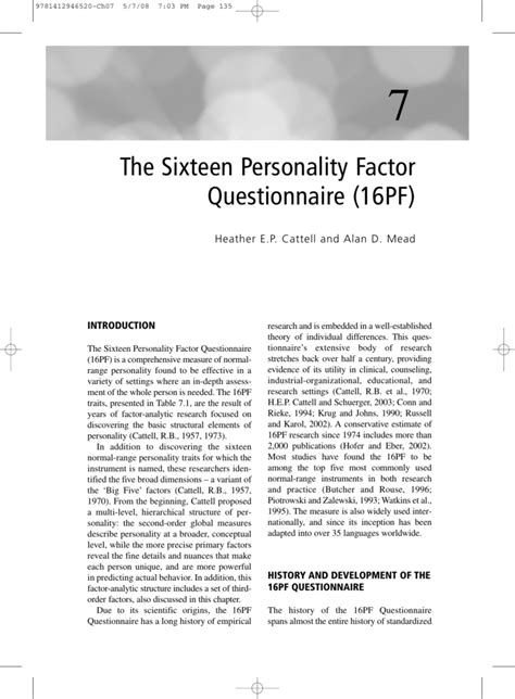 The Sixteen Personality Factor Questionnaire 16pf