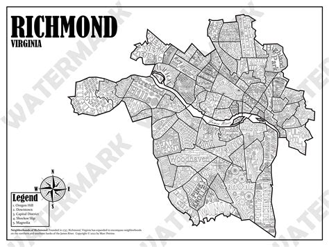 Richmond Virginia Neighborhoods Map Etsy