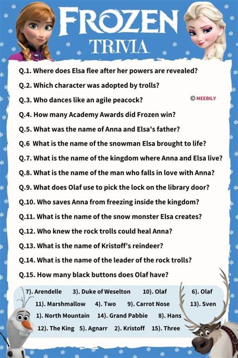 Disney Frozen Trivia Questions Answers Meebily
