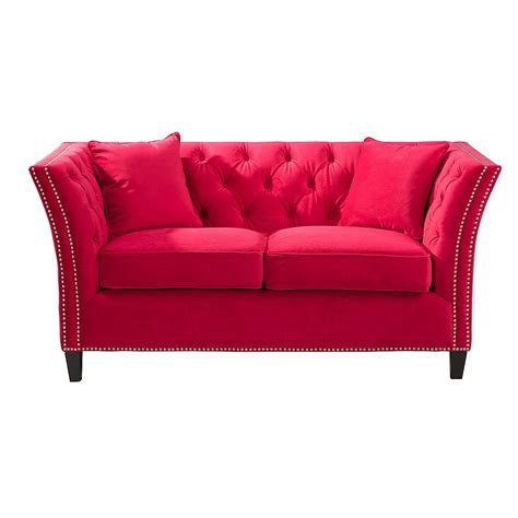 Sofa Chesterfield Modern Velvet Raspberry Red 2 Sitzer 172 × 87 × 82