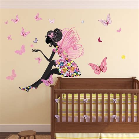 Flower Fairy And Butterfly Wall Sticker Scene