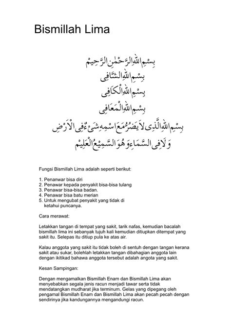 Doa doa rasullulah s.a.wmohon selawat dan salam ke atas junjungan besar kita, nabi muhammad salallahualaihi wassalam. Apa Apa Sahaja: Bismillah Lima