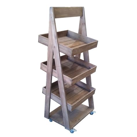 Mobile Rustic 3 Tier Slanted Wooden A Frame Display Stand 540x460x1360