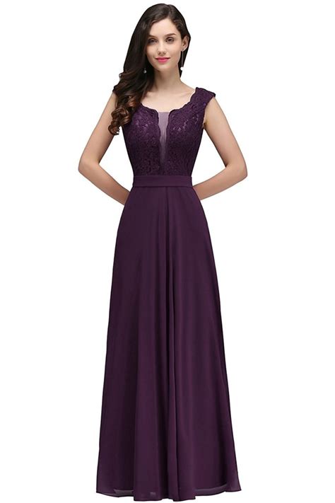 MisShow Womens Sleeveless Lace Applique Chiffon Long Evening Prom