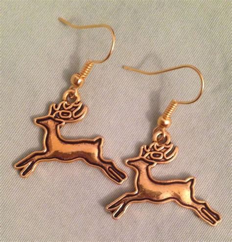 REINDEER EARRINGS Gold Toned Pewter With GP Ear Wires CHRISTMAS