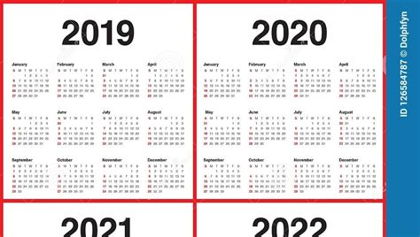 2021 2024 Calendar Calendar Year 2021 2022 2023 2024 Stock Vector