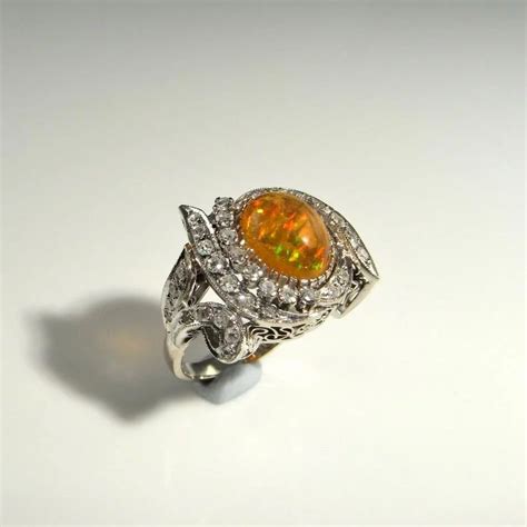 Precious Fire Opal Ring Fire Opal Diamond Ring Fire Opal Engagement