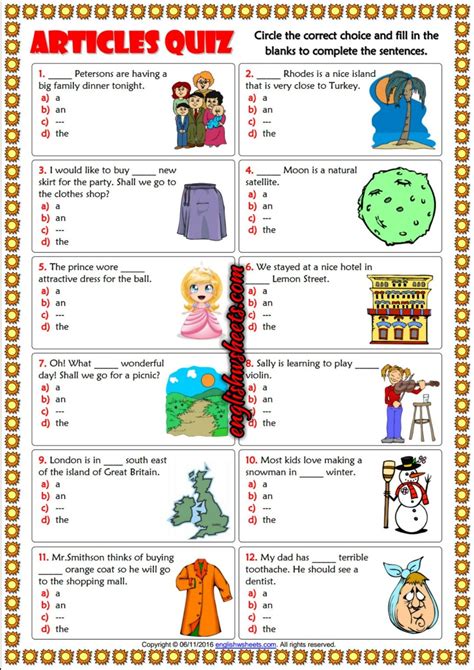 Articles Esl Printable Multiple Choice Quiz For Kids English Quiz