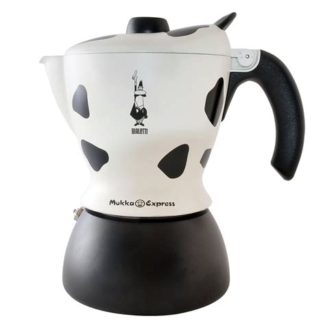 Bialetti Mukka Express 2 Cup Cow Print Stovetop Cappuccino Maker Black