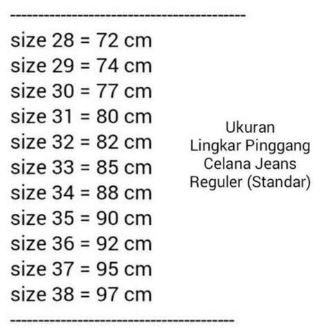 Ukuran Lingkar Pinggang Celana Jeans Reguler Standar Shopee Indonesia