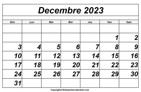 Calendrier Decembre 2023 The Imprimer Calendrier