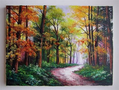 Autumn Landscape Original Oil Painting Fall Forest Impasto Palette