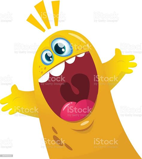 Cartoon Yellow Blob Monster Halloween Vector Illustration Of Excited
