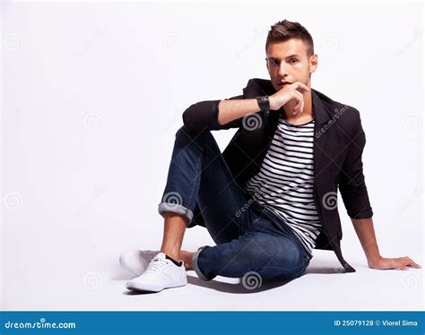 Cool Fashion Male Model Sitting Stock Photo Image Of Life Side 25079128
