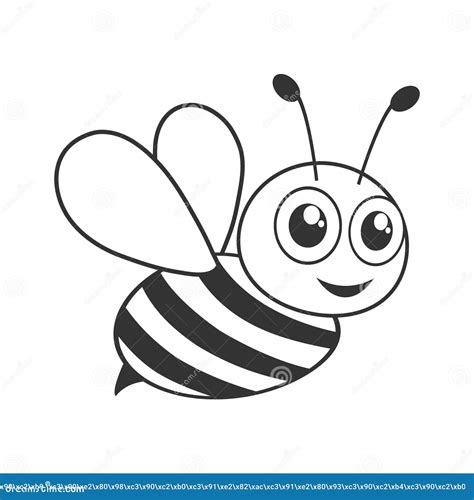 Cute Bee Black And White Shape Vector Bee Emoji Illustration Isolate