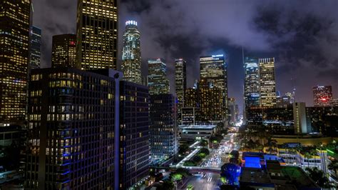 Hd Downtown Los Angeles Buildings Aerial At Night Emerics Timelapse
