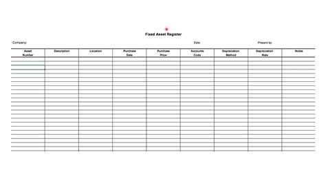 Fixed Asset Register Guidelines Printable Templates