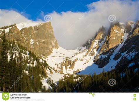 Hallett Peak And Flattop Peak In Rocky Mountain National Park Stock