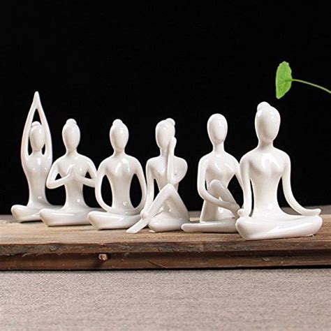 Owmell Lot Of 6 Meditation Yoga Pose Statue Figurine Ceramic Yoga