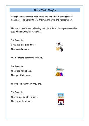 Their There And Theyre Year 2 Homophones Worksheets By Krazikas