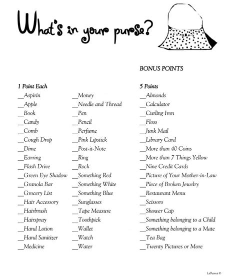 what s in your purse game bridal shower activities purse game printable bridal shower games