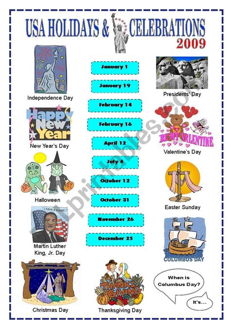 Holidays And Celebrations In The Us Key Included Esl Worksheet By