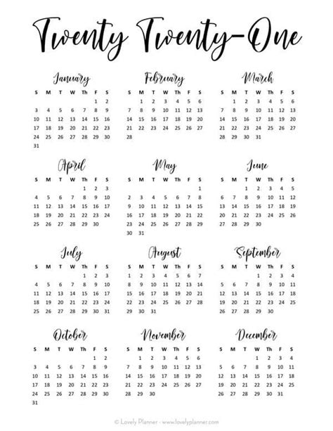 This free 2021 calendar in landscape layout is free for download in microsoft word document format. 24 Pretty (& Free) Printable One Page Calendars for 2021 ...