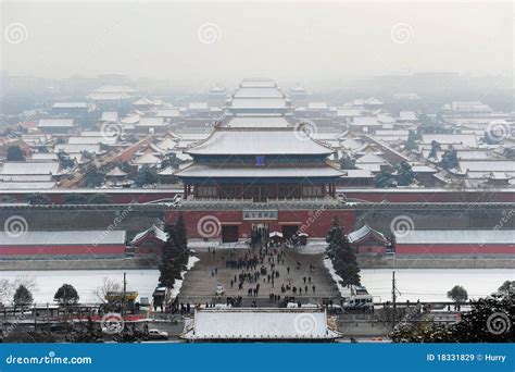Aerial View Of Forbidden City After Snow Stock Image Image Of
